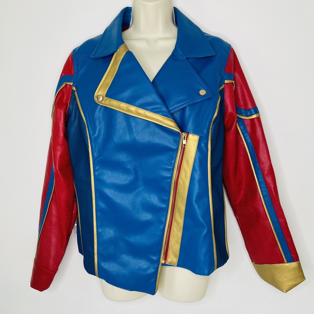 Disney Her Universe Ms. Marvel Cosplay Motorcycle Faux Leather Jacket Size Large